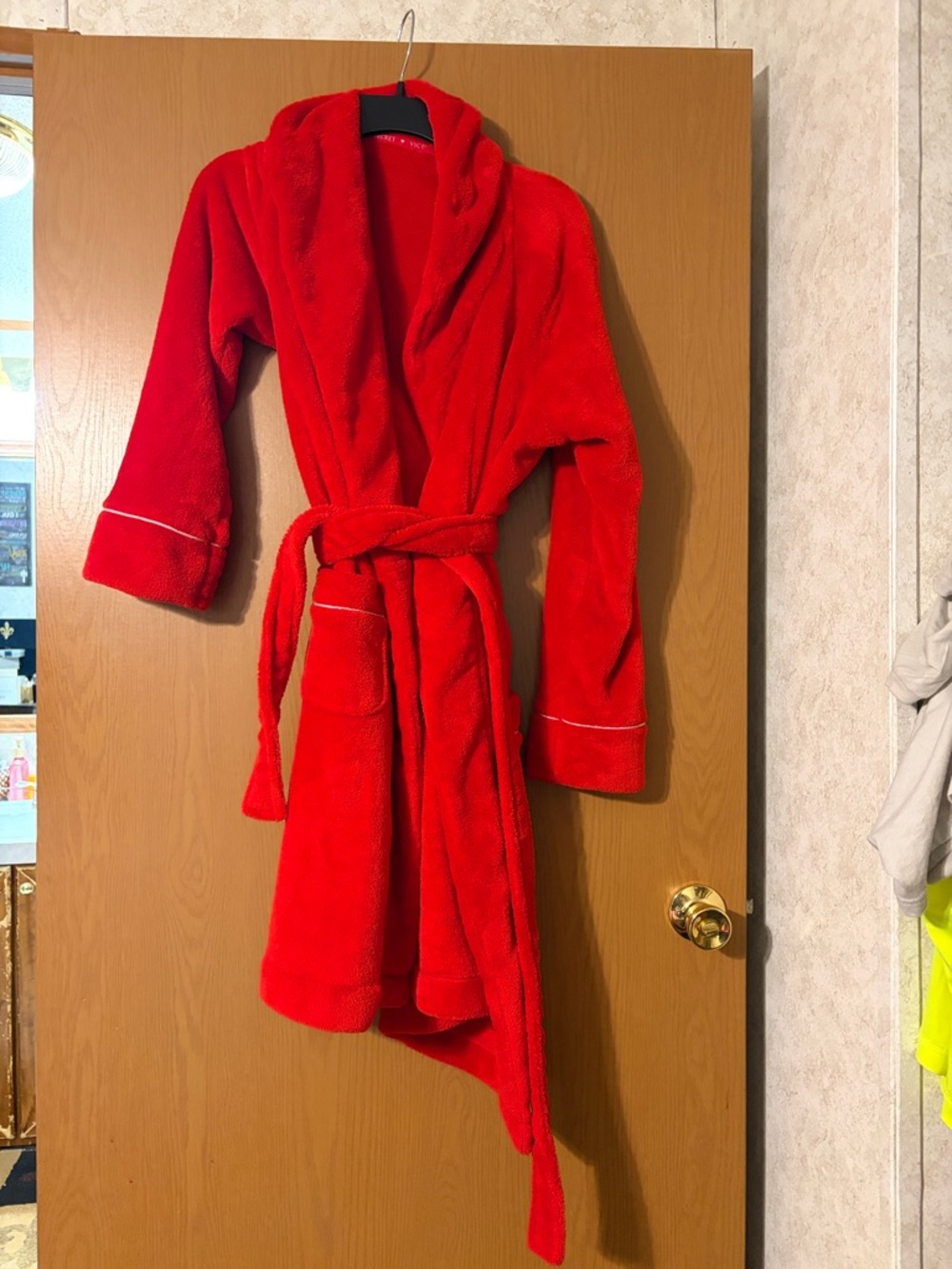 Victoria's Secret Red Plush Shawl Robe with Contrast Piping